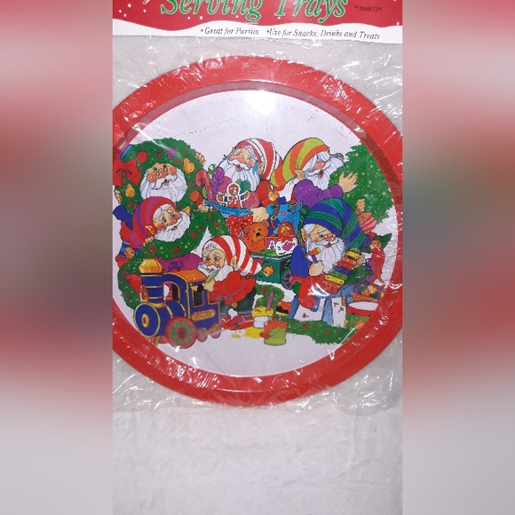 VTG New HARTIN Metal Serving Tray Circular Holiday santa elves - Picture 6 of 8